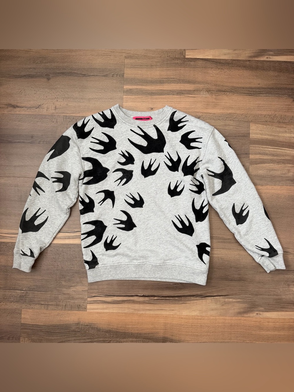 McQ by Alexander McQueen Grey Swallows Crewneck Sweatshirt Size XS